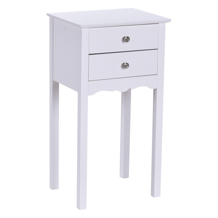Side Table End Accent Table w/ 2 Drawers-WhiteCostway Gallery View 1 of 12