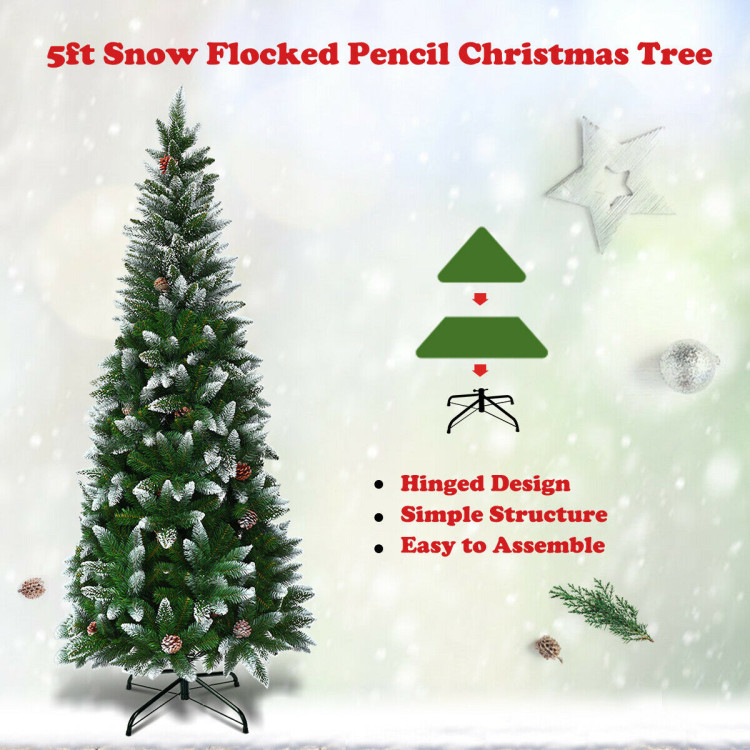 5 / 6 / 7.5 Feet Artificial Pencil Christmas Tree with Pine ConesCostway Gallery View 3 of 10