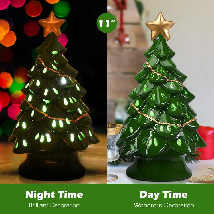 11.5 Inch Pre-Lit Ceramic Hollow Christmas Tree with LED LightsCostway Gallery View 9 of 9