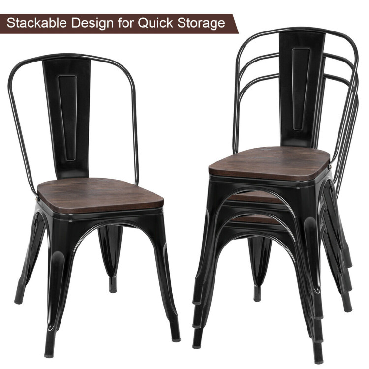 18 Inch Height Set of 4 Stackable Style Metal Wood Dining Chair-BlackCostway Gallery View 11 of 11