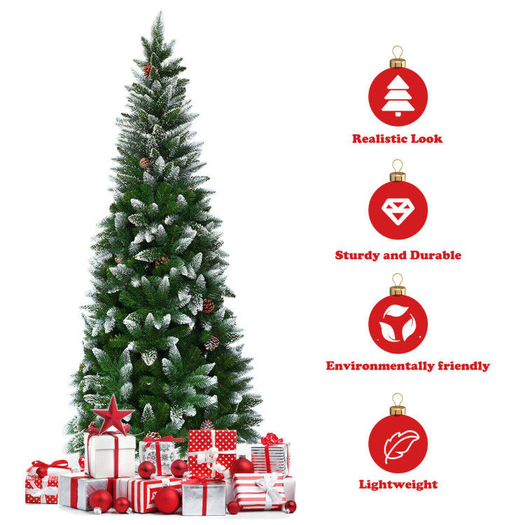 5 / 6 / 7.5 Feet Artificial Pencil Christmas Tree with Pine ConesCostway Gallery View 9 of 10