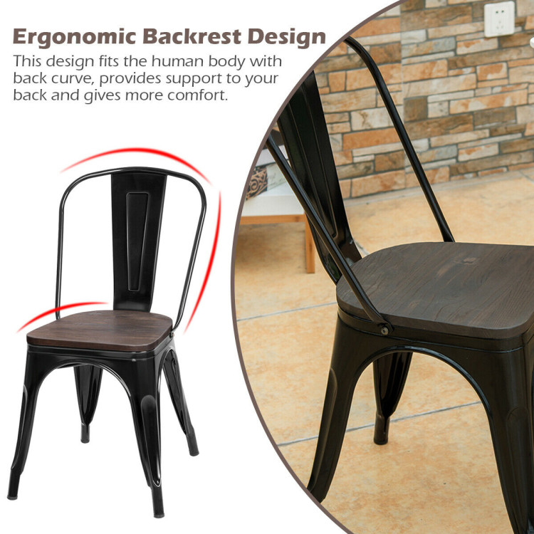 18 Inch Height Set of 4 Stackable Style Metal Wood Dining Chair-BlackCostway Gallery View 9 of 11