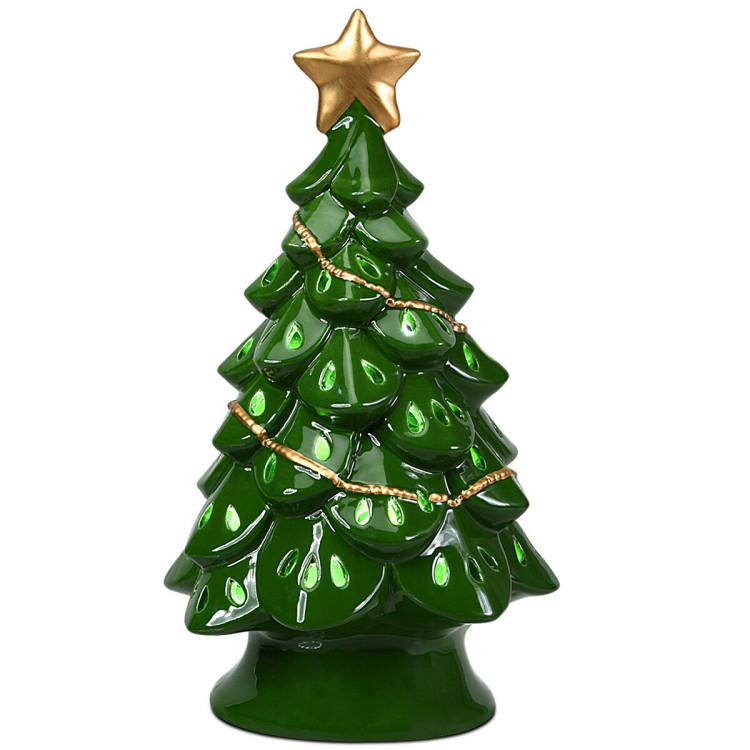 11.5 Inch Pre-Lit Ceramic Hollow Christmas Tree with LED LightsCostway Gallery View 8 of 9