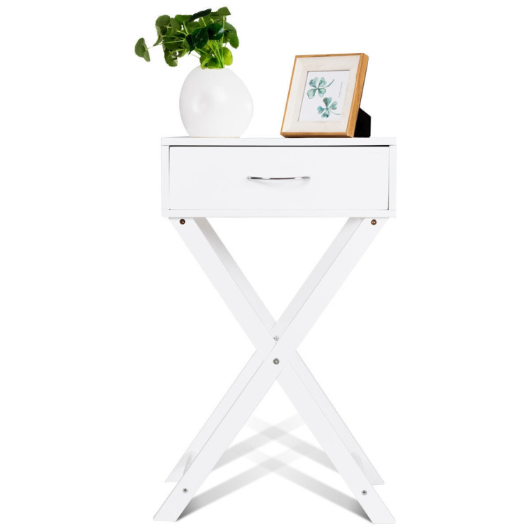 Design Sofa Side Table with X-Shape Drawer for Living Room Bedroom-WhiteCostway Gallery View 6 of 11