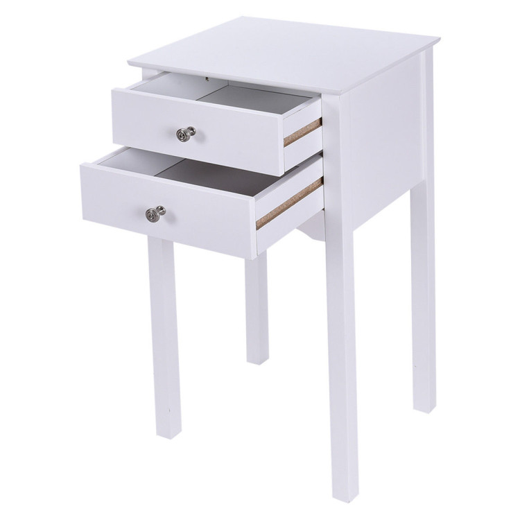 Side Table End Accent Table w/ 2 Drawers-WhiteCostway Gallery View 12 of 12