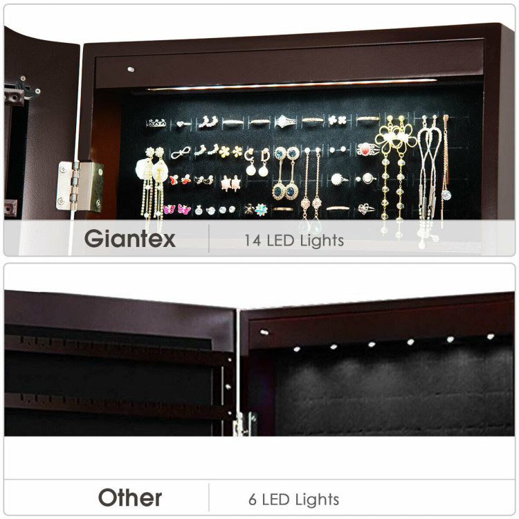 14 LED Jewelry Armoire Cabinet with Full Length Mirror and Tilting Angles  Costway