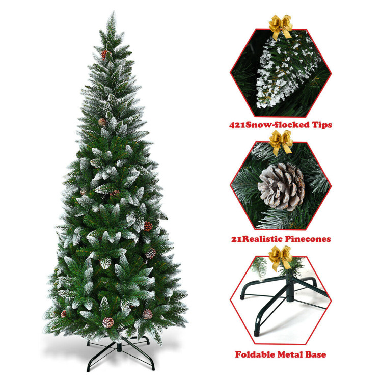 5 / 6 / 7.5 Feet Artificial Pencil Christmas Tree with Pine ConesCostway Gallery View 8 of 10