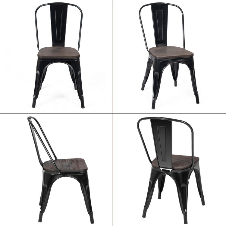 18 Inch Height Set of 4 Stackable Style Metal Wood Dining Chair-BlackCostway Gallery View 8 of 11