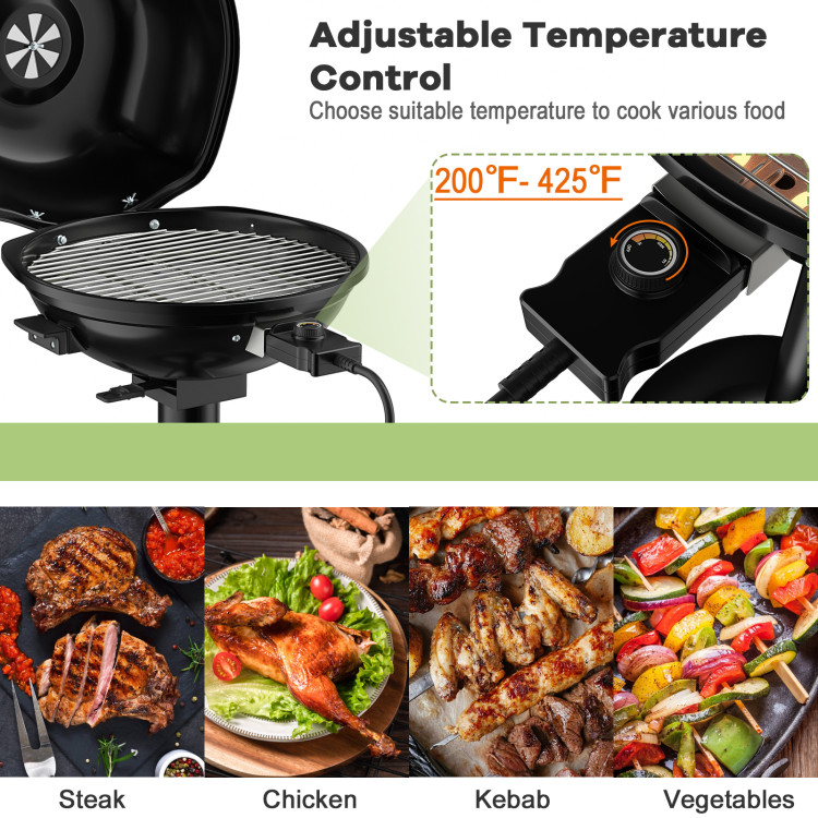 Costway 1600w Electric Bbq Grill With Warming Rack, Temperature