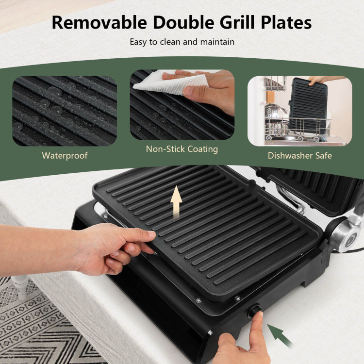 3-in-1 Electric Panini Press Grill with Non-Stick Coated PlatesCostway Gallery View 9 of 10