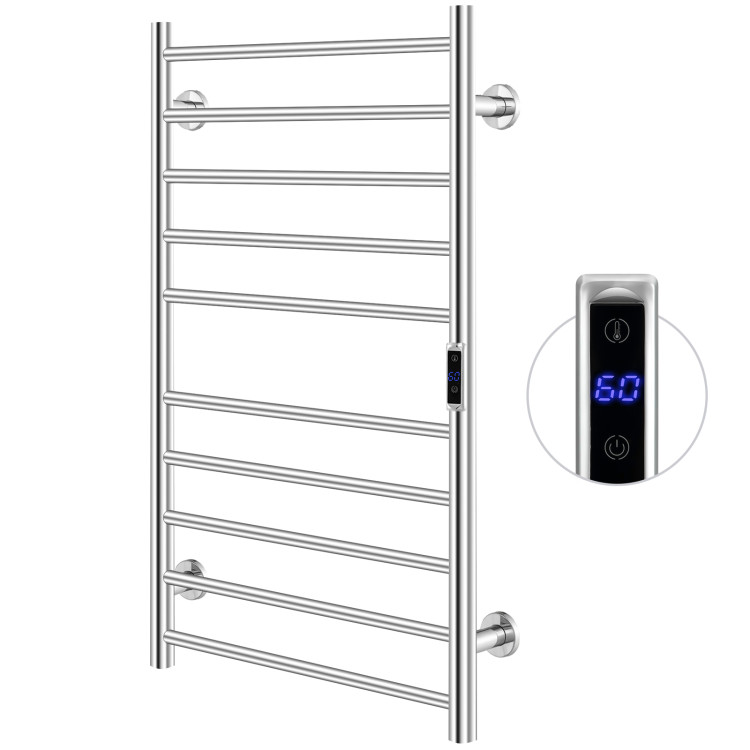 10-bar Heated Wall Mounted Towel Warmer with Timer-SilverCostway Gallery View 7 of 10