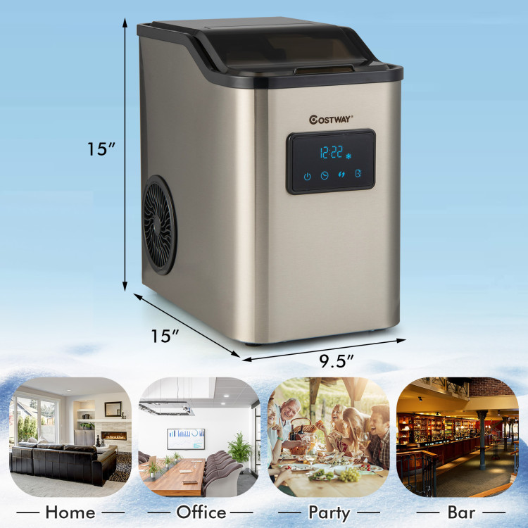 Costway 10 in. 44 lb. Nugget Portable Ice Maker in Silver and Black  Countertop with Ice Scoop and Self-Cleaning N4-AH-10N023U1-DK - The Home  Depot