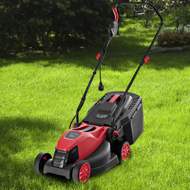 COSTWAY 12 Amp 14-Inch Electric Push Lawn Corded Mower With Grass Bag In Red