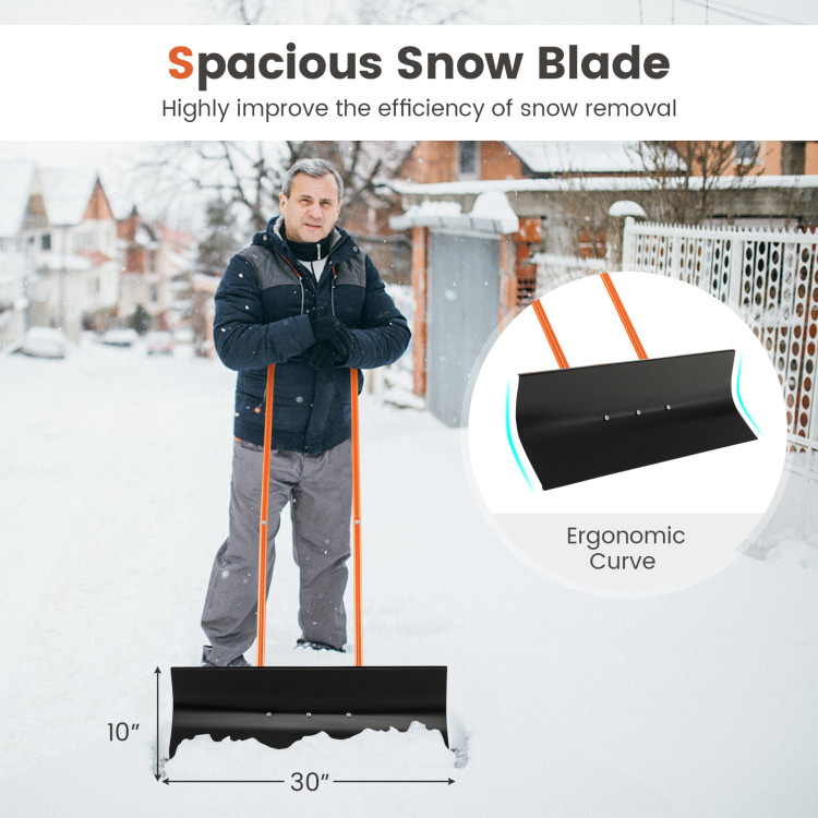 Snow Shovel with Wheels Heavy Duty Rolling Adjustable Snow Pusher Snow  Removal