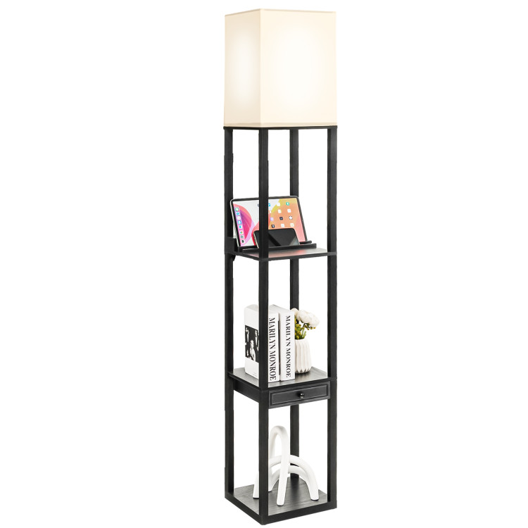 63 Inch Modern Shelf Floor Lamp with Power Outlet and USB Port-BlackCostway Gallery View 1 of 10