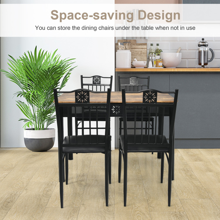 5 Pcs Dining Set Wood Metal Table and 4 Chairs with Cushions-BlackCostway Gallery View 5 of 11