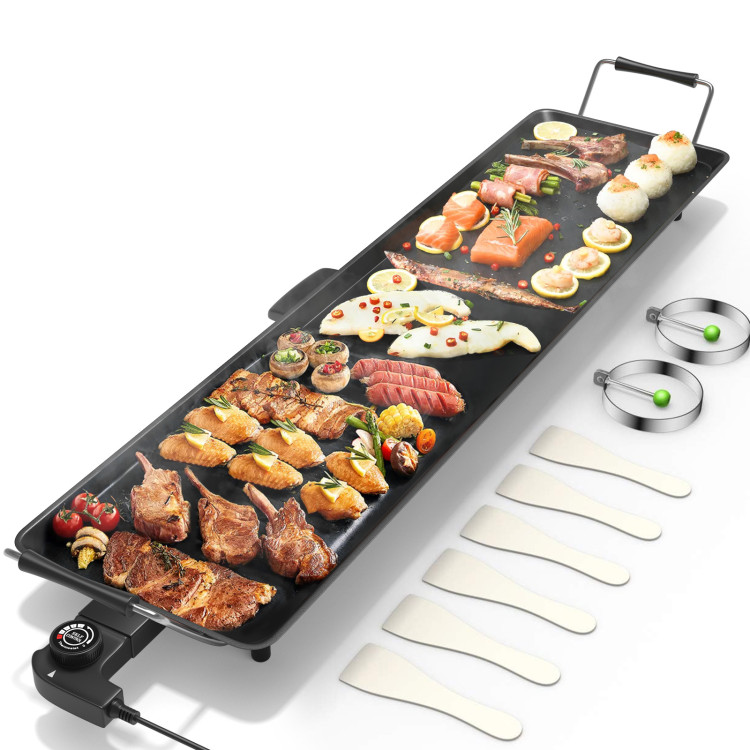 AEWHALE Electric Nonstick Griddle Grill- Teppanyaki Grill BBQ with  Adjustable Temperature and Drip Trays for Indoor/Outdoor,18 x 10