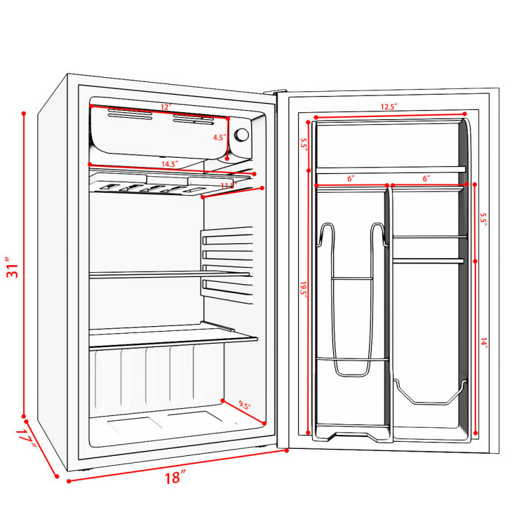 3.2 cu.ft. Mini Dorm Compact Refrigerator -BlackCostway Gallery View 4 of 8