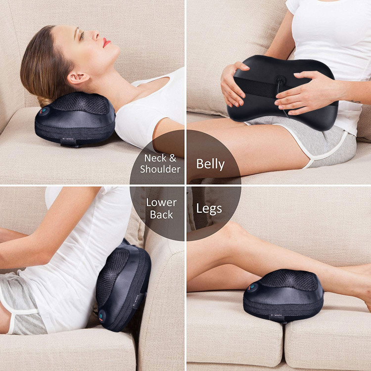 Shiatsu Pillow Massager with Heat Deep Kneading for Shoulder, Neck and Back Costway Gallery View 8 of 11
