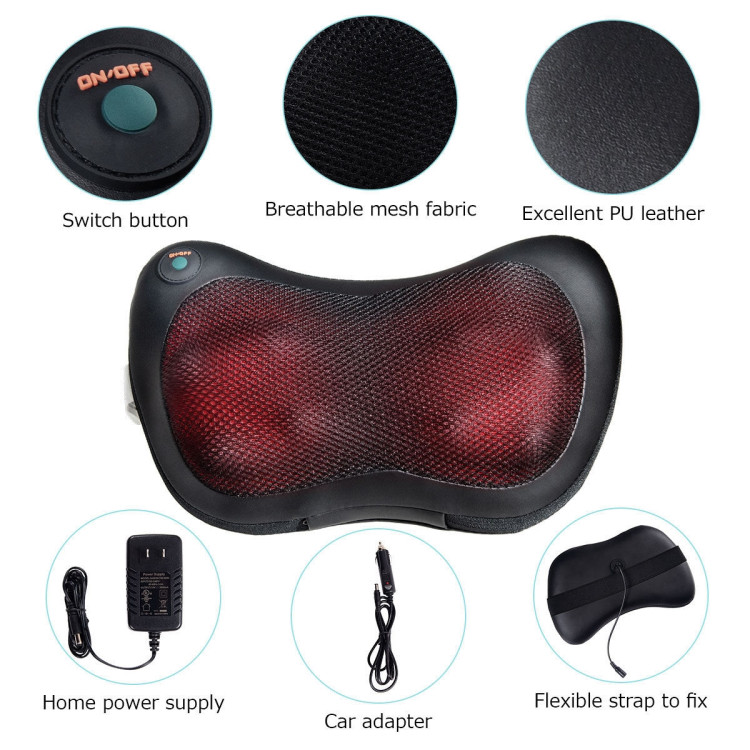 Shiatsu Pillow Massager with Heat Deep Kneading for Shoulder, Neck and Back Costway Gallery View 10 of 11