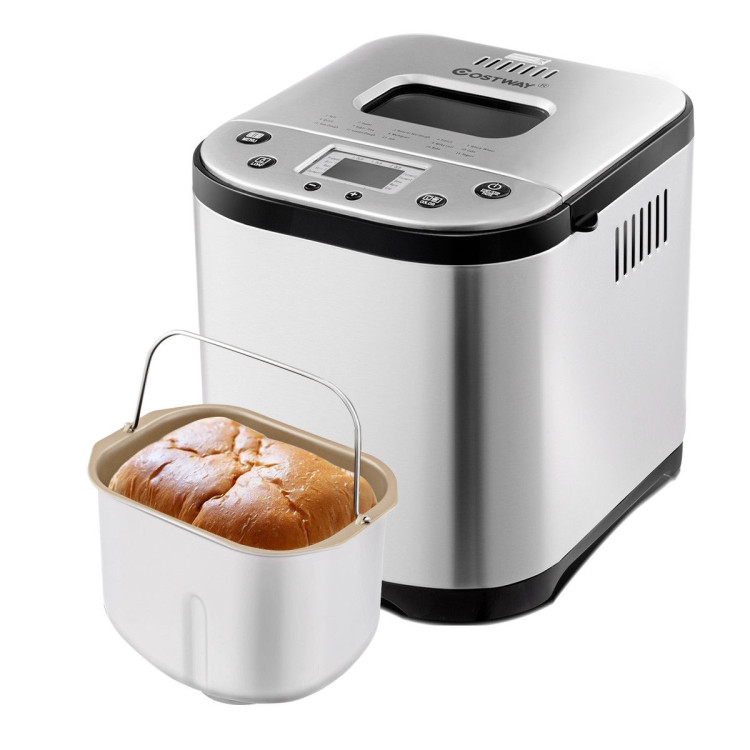 Reserve& Keep Warm Set Stainless Steel Bread Machine Bread Maker，2LB 25-in-1， Digital Touch Panel+Programmable，3 Loaf Sizes 3 Crust Colors 