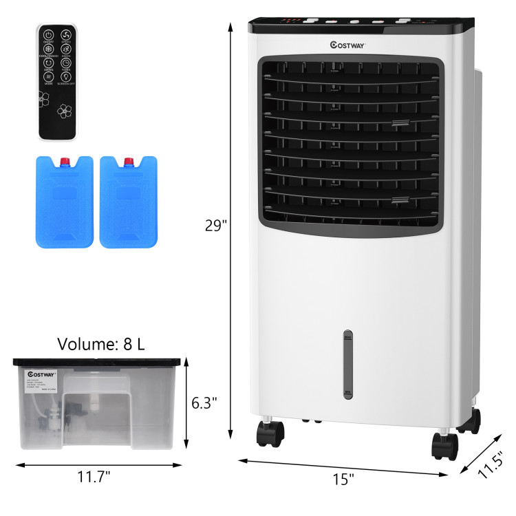 3-in-1 Portable Evaporative Air Conditioner Cooler with Remote Control for HomeCostway Gallery View 4 of 11