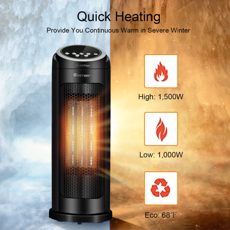 1500 W LED Portable Oscillating PTC Ceramic Space HeaterCostway Gallery View 9 of 12