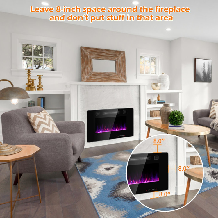 30-Inch Recessed Ultra Thin Electric Fireplace Heater with Glass AppearanceCostway Gallery View 8 of 14