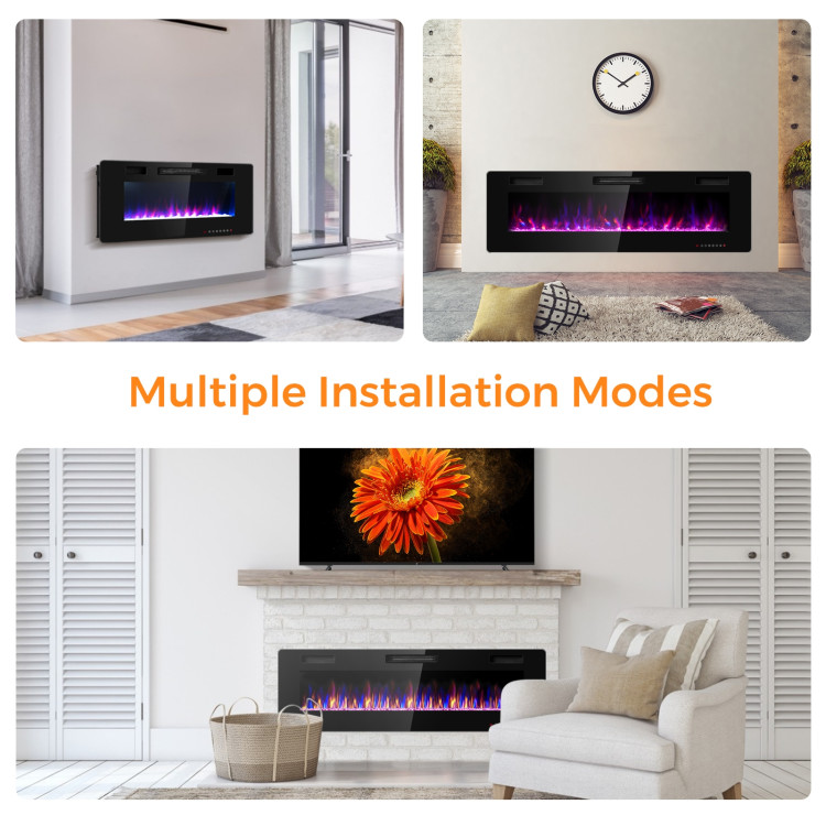 60 Inch Recessed Ultra Thin Mounted Wall Electric FireplaceCostway Gallery View 11 of 15