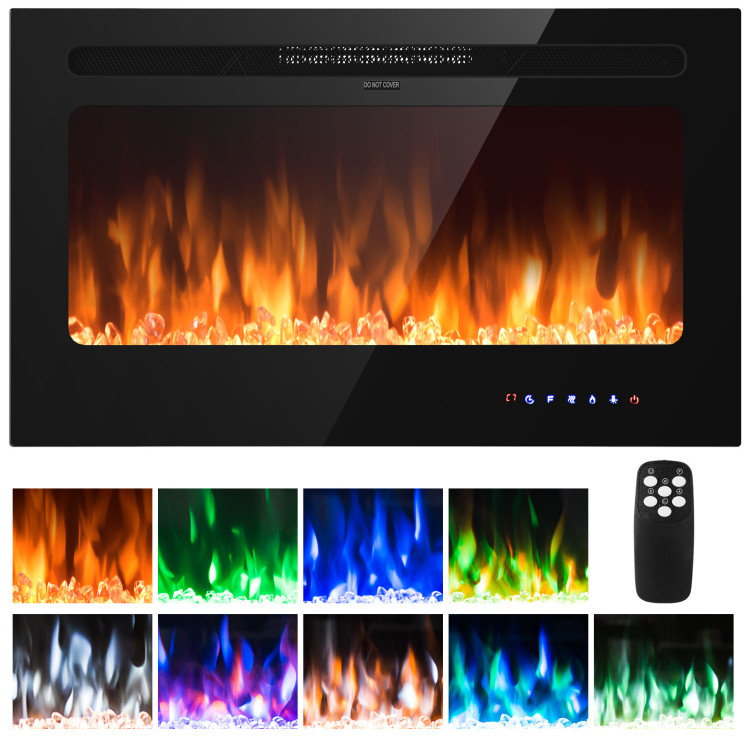 36 Inch Electric Wall Mounted Ultrathin Fireplace with Touch Screen and TimerCostway Gallery View 8 of 9