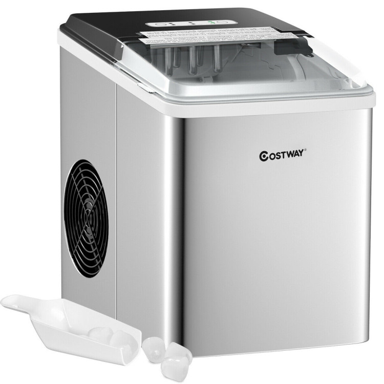 Stainless Steel 26 lbs/24 H Self-Clean Countertop Ice Maker MachineCostway Gallery View 1 of 13