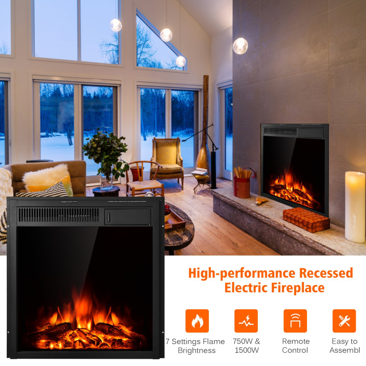 22.5 Inch Electric Fireplace Insert Freestanding and Recessed HeaterCostway Gallery View 6 of 12