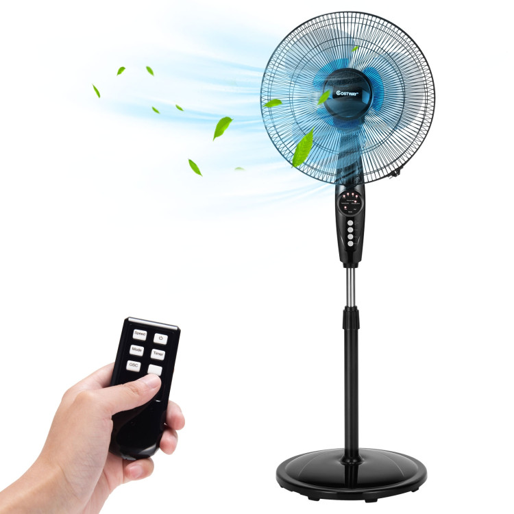 16 Inches Adjustable Height Fan with Quiet Oscillating Stand for Home and OfficeCostway Gallery View 3 of 12