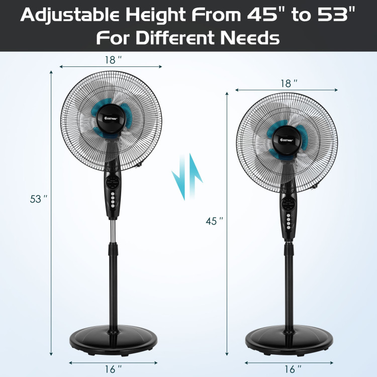 16 Inches Adjustable Height Fan with Quiet Oscillating Stand for Home and OfficeCostway Gallery View 4 of 12