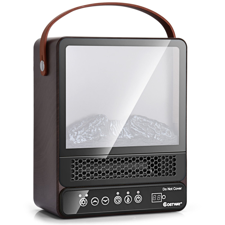 1500W Electric Fireplace Tabletop Portable Space Heater with 3D Flame Effect-WalnutCostway Gallery View 1 of 12