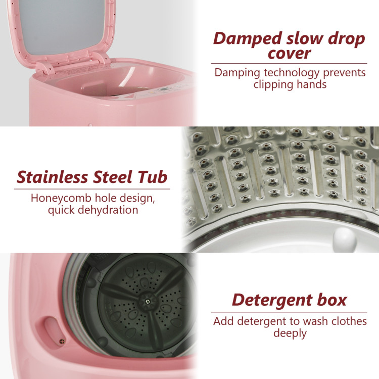 8lbs Portable Fully Automatic Washing Machine with Drain Pump-PinkCostway Gallery View 12 of 14