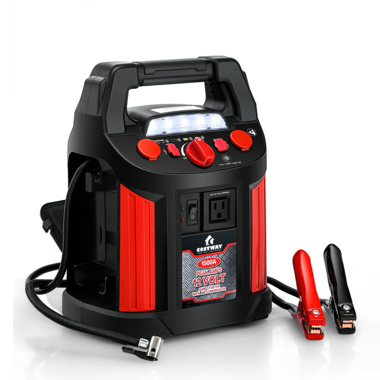 Jump Starter Air Compressor Power Bank Charger with LED Light and DC OutletCostway Gallery View 1 of 13