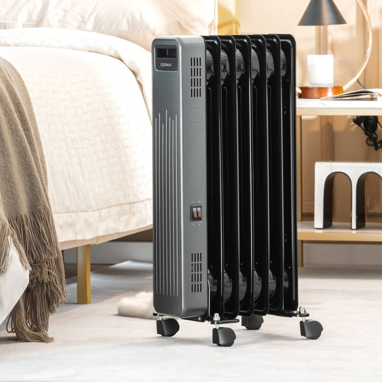 1500W Portable Oil-Filled Radiator Heater for Home and Office-BlackCostway Gallery View 6 of 10