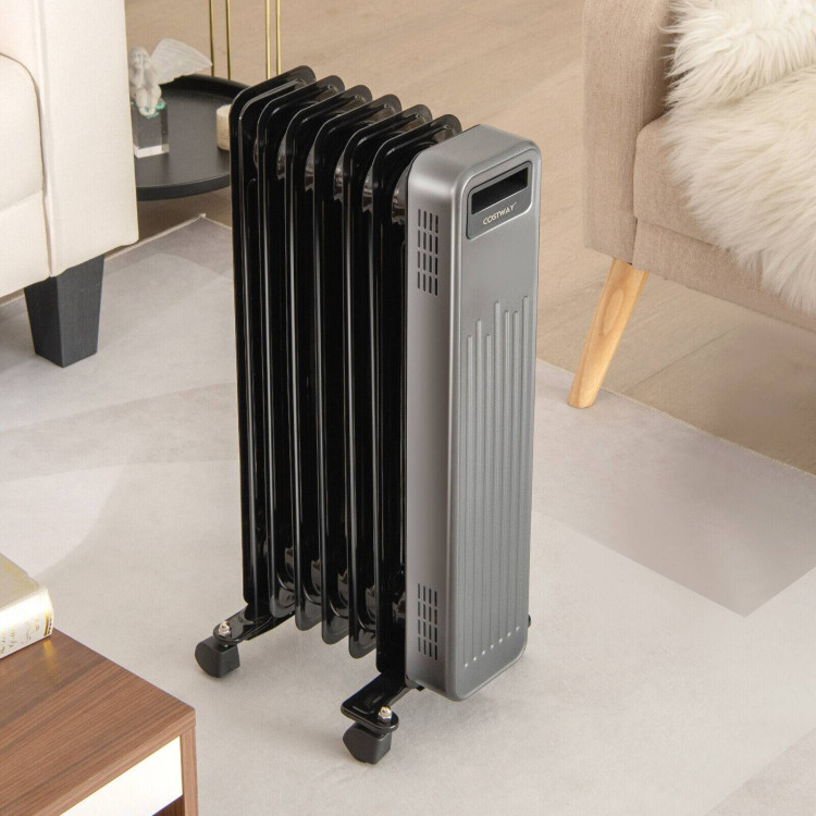 1500W Portable Oil-Filled Radiator Heater for Home and Office-BlackCostway Gallery View 2 of 10