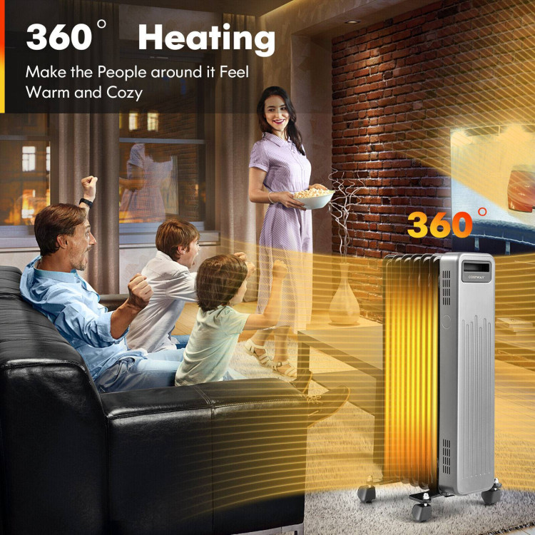 1500W Portable Oil-Filled Radiator Heater for Home and Office-BlackCostway Gallery View 3 of 10