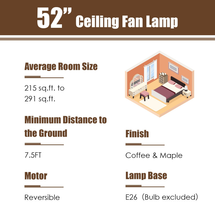 52 Inch 3-Speed Crystal Ceiling Fan Light with Remote Control-BlackCostway Gallery View 5 of 11