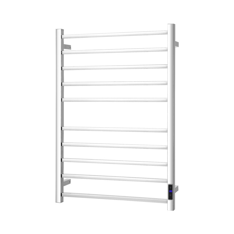10 Bar Towel Warmer Wall Mounted Electric Heated Towel Rack with Built-in Timer-SilverCostway Gallery View 12 of 12