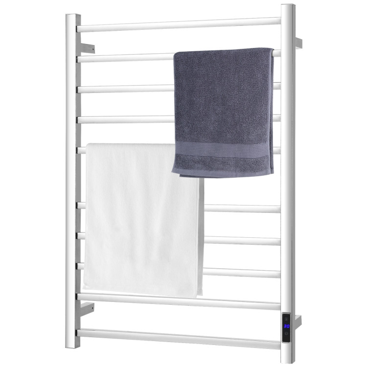 10 Bar Towel Warmer Wall Mounted Electric Heated Towel Rack with Built-in Timer-SilverCostway Gallery View 8 of 12