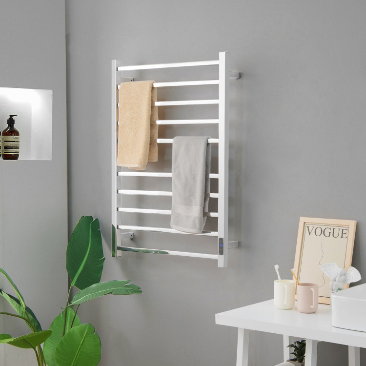 10 Bar Towel Warmer Wall Mounted Electric Heated Towel Rack with Built-in Timer-SilverCostway Gallery View 2 of 12