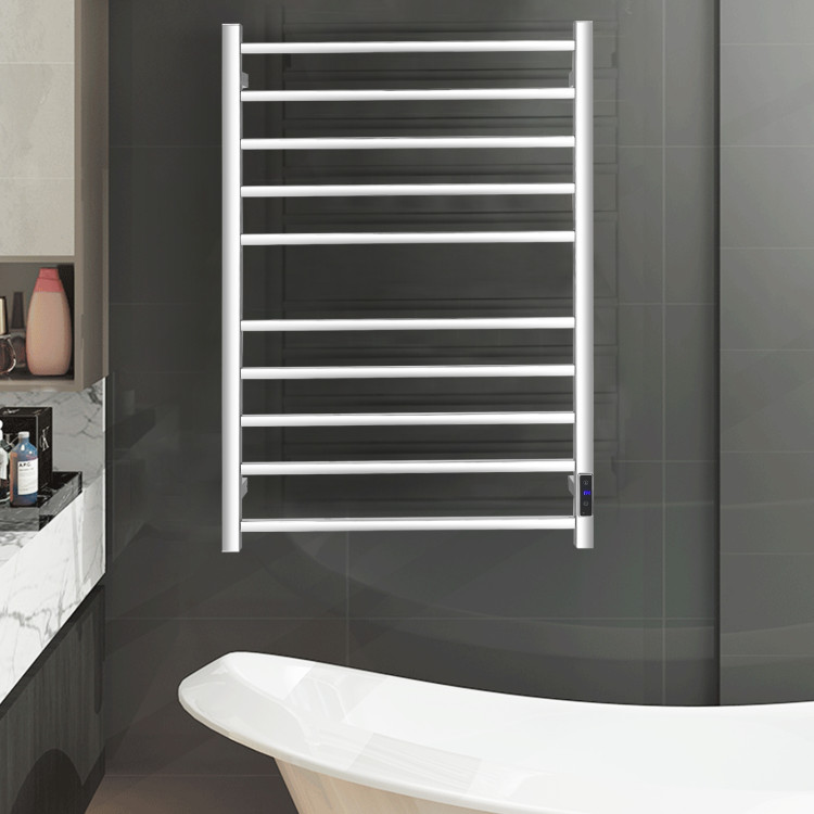 10 Bar Towel Warmer Wall Mounted Electric Heated Towel Rack with Built-in Timer-SilverCostway Gallery View 7 of 12