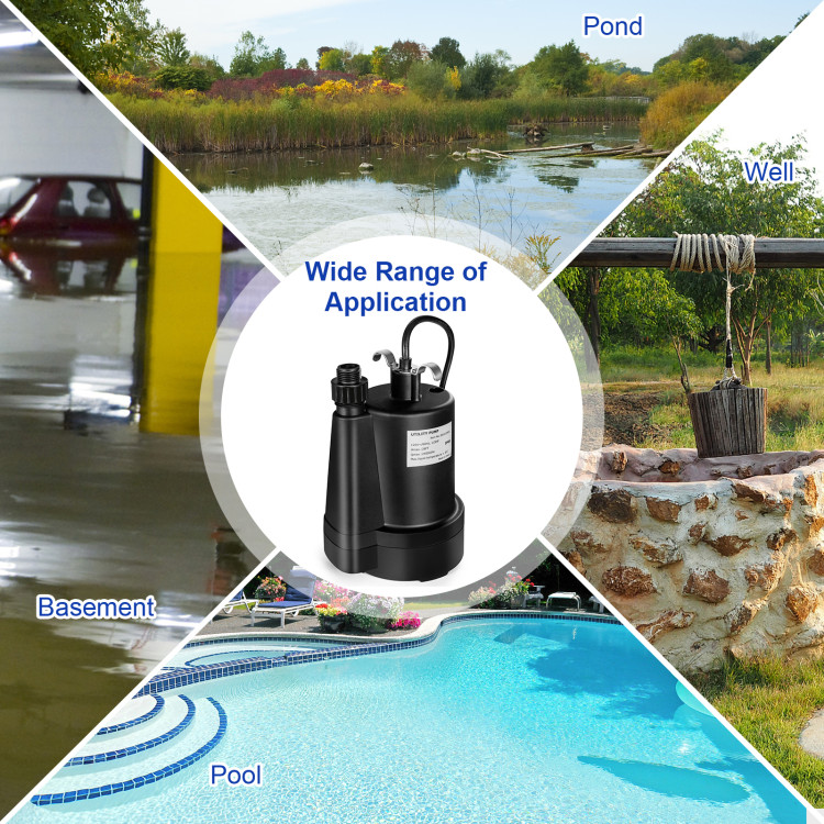 1/3HP 2400GPH Submersible Utility Pump Portable Electric Water Pump with 10 FT CordCostway Gallery View 3 of 11