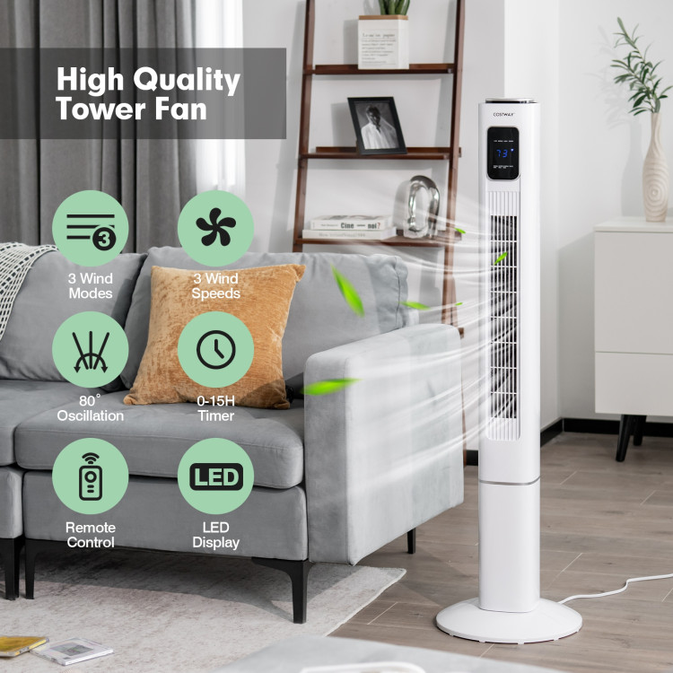 Portable 48 Inch Oscillating Standing Bladeless Tower Fans with 3 Speeds Remote Control-WhiteCostway Gallery View 11 of 11