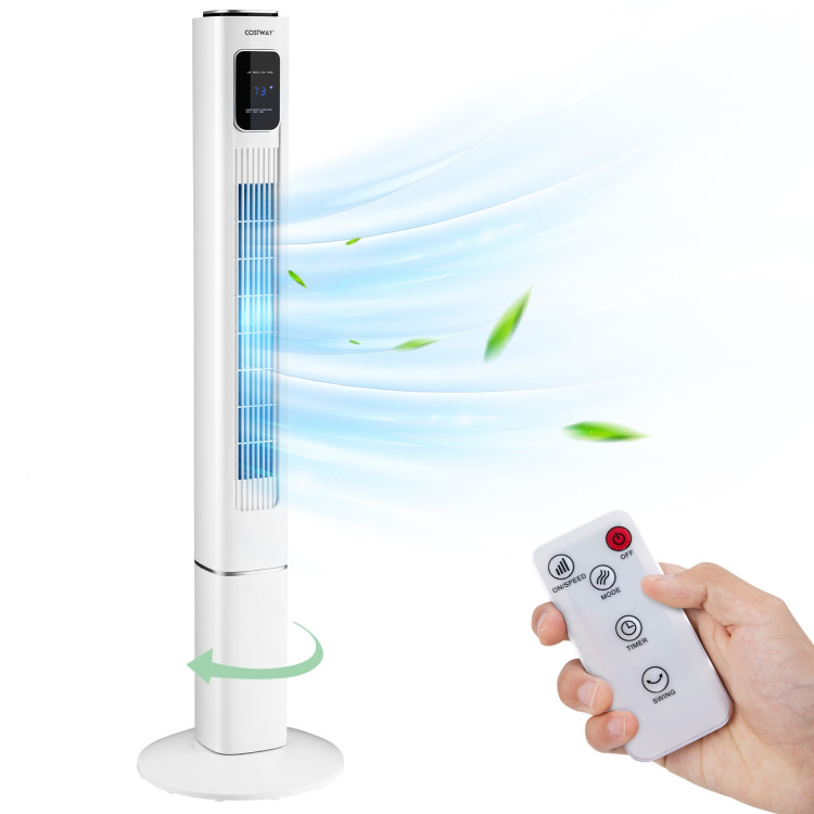 Portable 48 Inch Oscillating Standing Bladeless Tower Fans with 3 Speeds Remote Control-WhiteCostway Gallery View 6 of 11