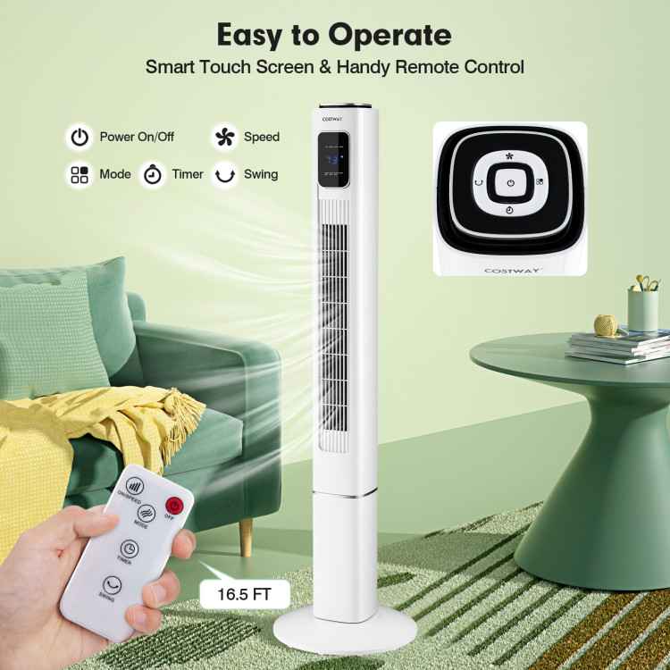 Portable 48 Inch Oscillating Standing Bladeless Tower Fans with 3 Speeds Remote Control-WhiteCostway Gallery View 3 of 11