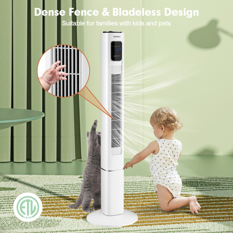 Portable 48 Inch Oscillating Standing Bladeless Tower Fans with 3 Speeds Remote Control-WhiteCostway Gallery View 2 of 11